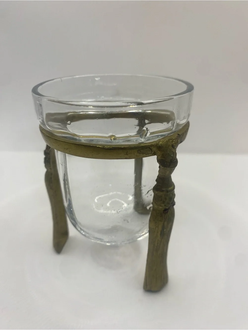 Glass Tealight With Decorative Tassel Detail Brass Stand 4” Height